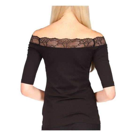 MICHAEL MICHAEL KORS Womens' Black Lace Sheer Short Sleeve Off Shoulder Top XL - Picture 2 of 3